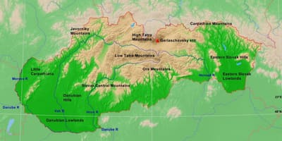 แผนที่ของสโลวาเกียทางกายภาพ
